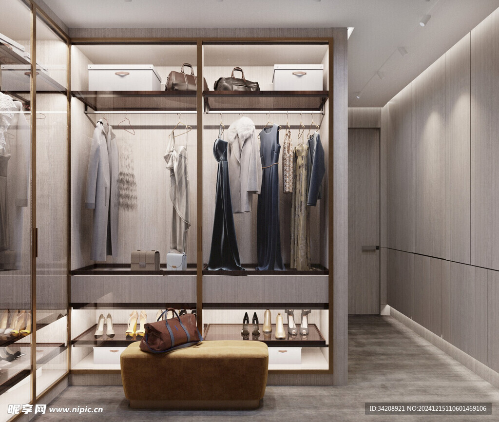 衣帽间卧室柜子新中式简约效果图