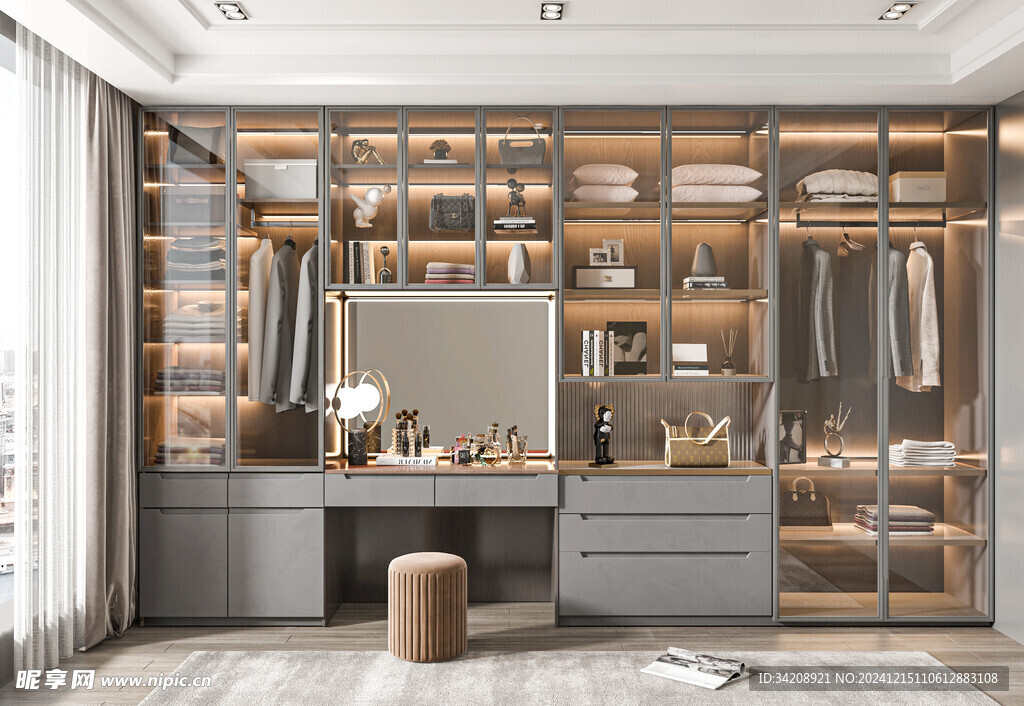 衣帽间卧室柜子新中式简约效果图