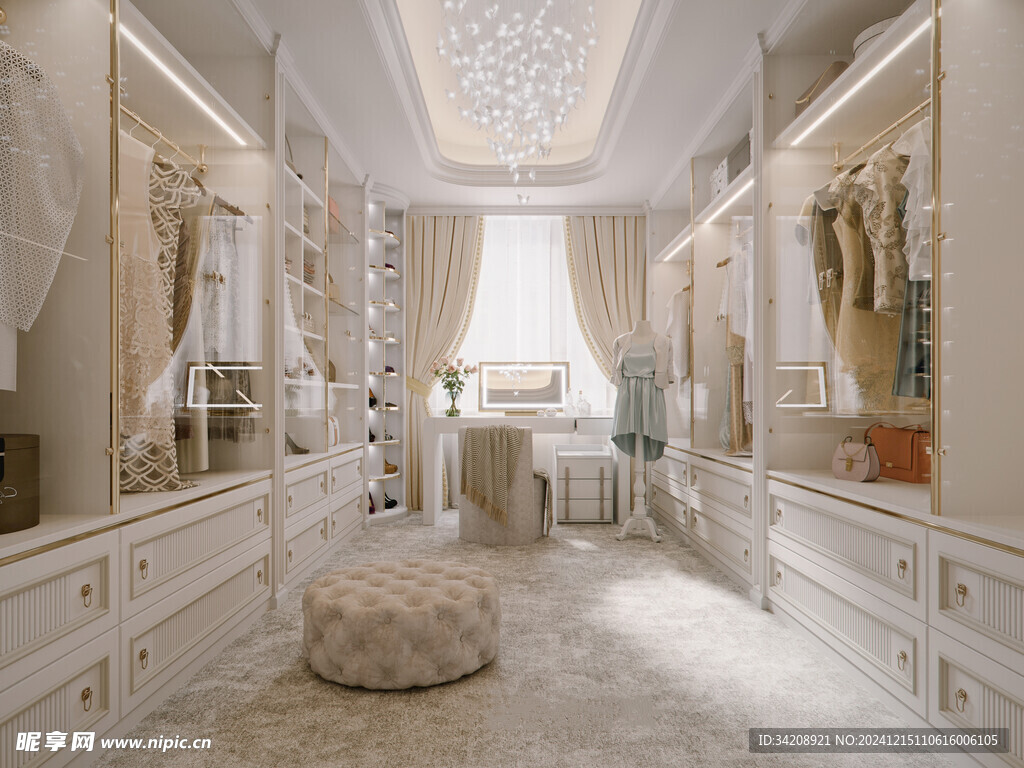 衣帽间卧室柜子新中式简约效果图