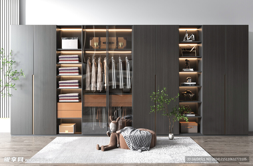 衣帽间卧室柜子新中式简约效果图