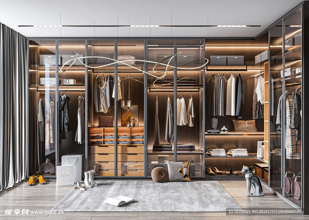 衣帽间卧室柜子新中式简约效果图