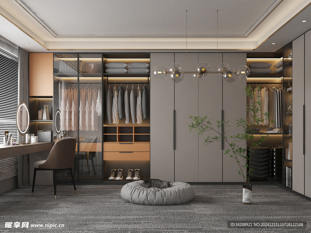 衣帽间卧室柜子新中式简约效果图