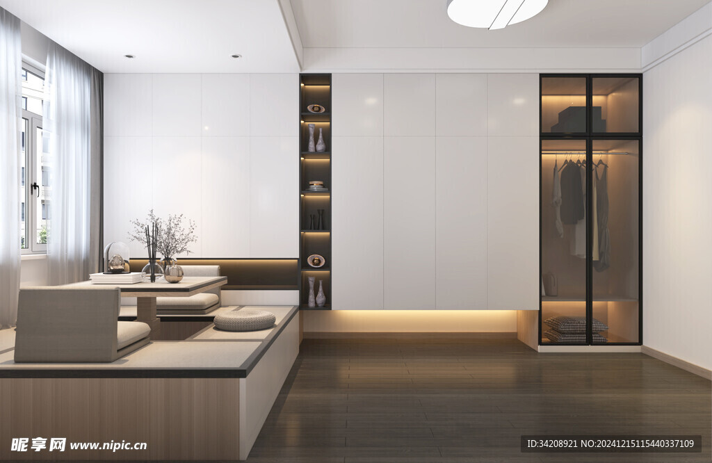 卧室小空间榻榻米书桌床现代装修