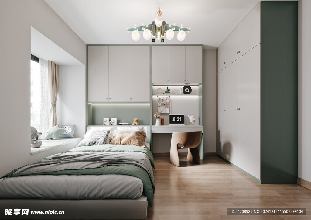 卧室小空间榻榻米书桌床现代装修