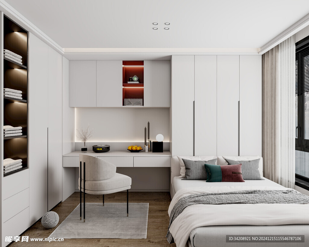 卧室小空间榻榻米书桌床现代装修