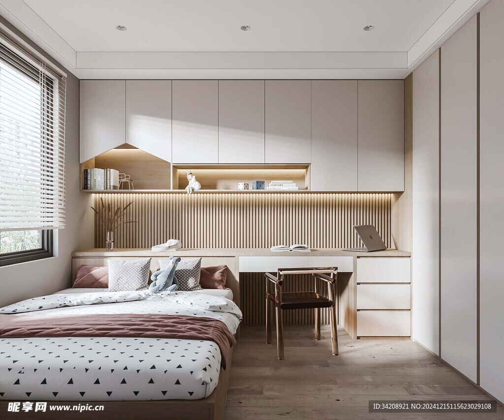 卧室小空间榻榻米书桌床现代装修