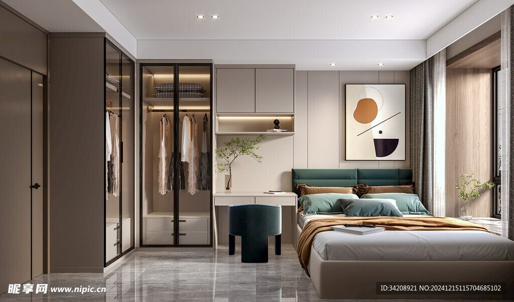 卧室小空间榻榻米书桌床现代装修