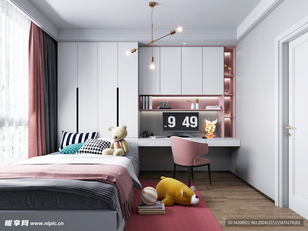 卧室小空间榻榻米书桌床现代装修