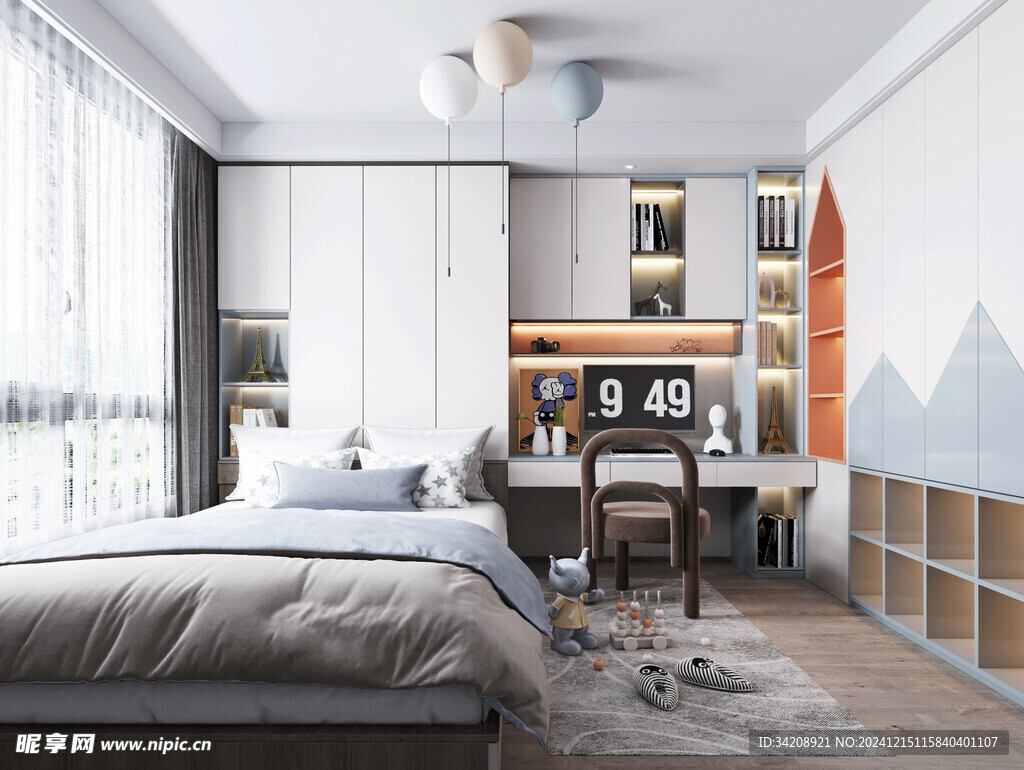 卧室小空间榻榻米书桌床现代装修