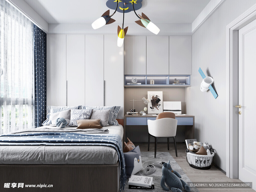 卧室小空间榻榻米书桌床现代装修