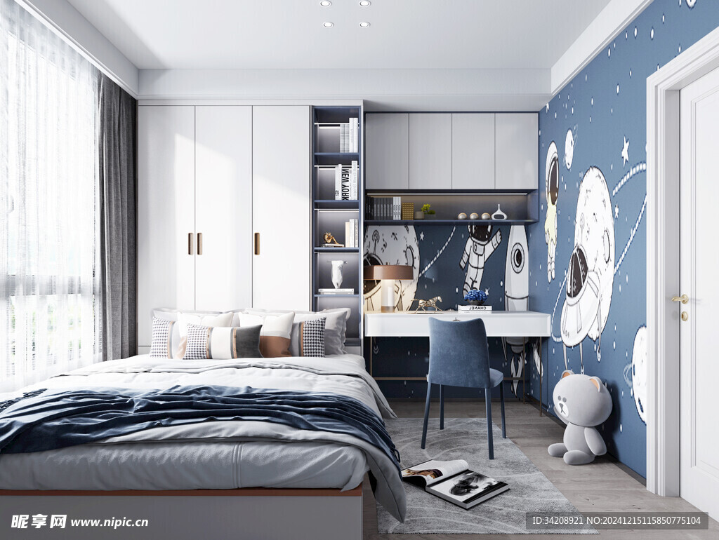 卧室小空间榻榻米书桌床现代装修