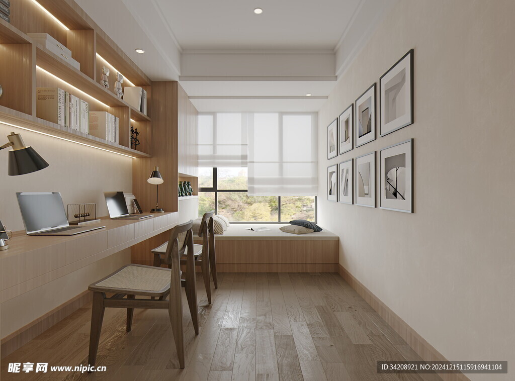 卧室小空间榻榻米书桌床现代装修