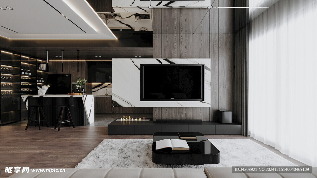 电视机满墙柜客厅装饰现代简约风