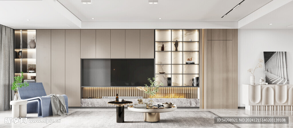 电视机满墙柜客厅装饰现代简约风