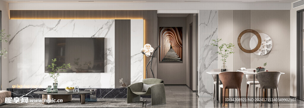 电视机满墙柜客厅装饰现代简约风