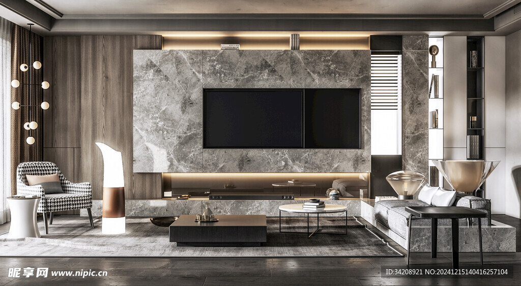 电视机满墙柜客厅装饰现代简约风