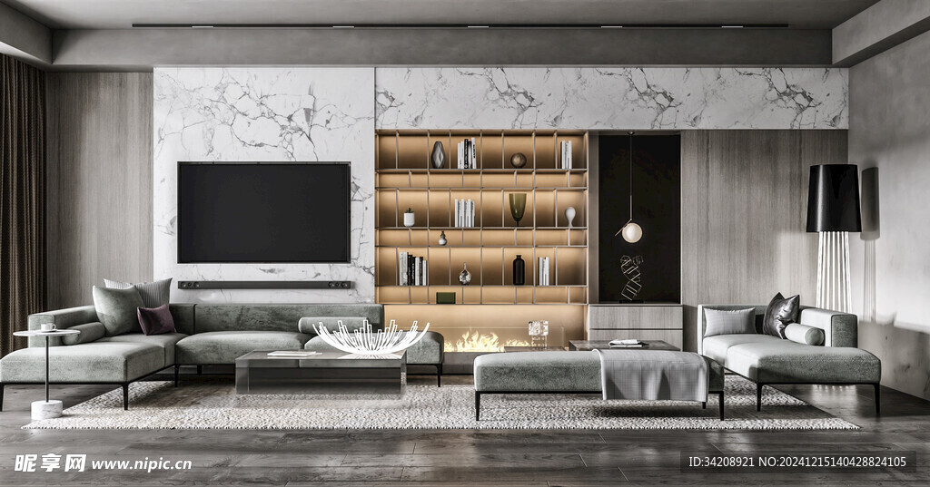 电视机满墙柜客厅装饰现代简约风