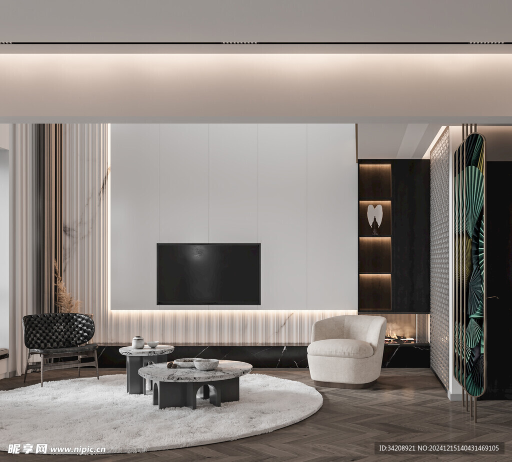 电视机满墙柜客厅装饰现代简约风