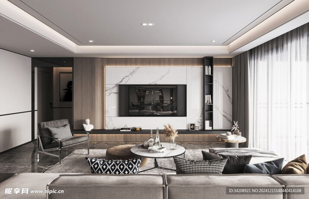 电视机满墙柜客厅装饰现代简约风