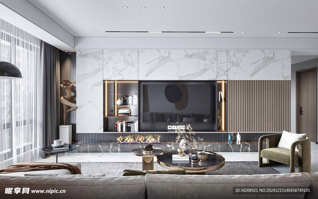 电视机满墙柜客厅装饰现代简约风