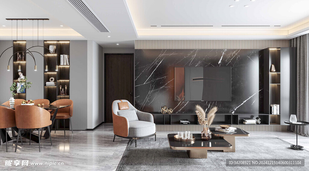 电视机满墙柜客厅装饰现代简约风