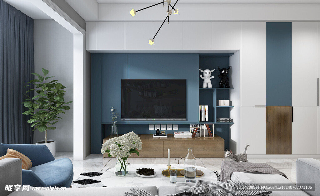 电视机满墙柜客厅装饰现代简约风