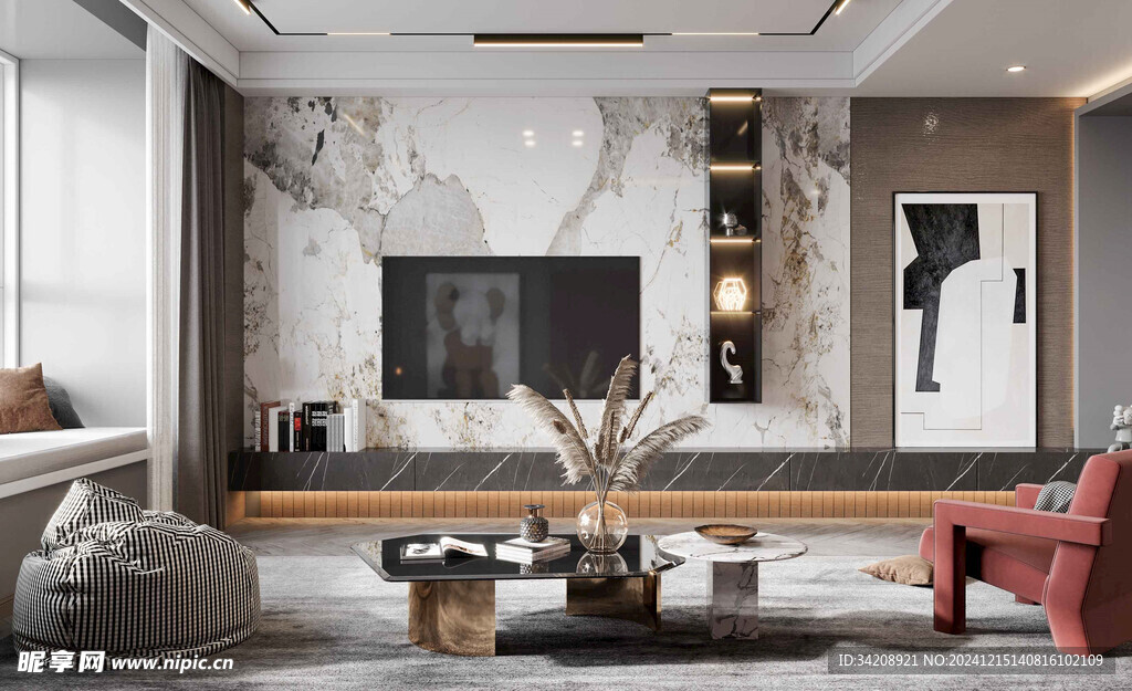 电视机满墙柜客厅装饰现代简约风