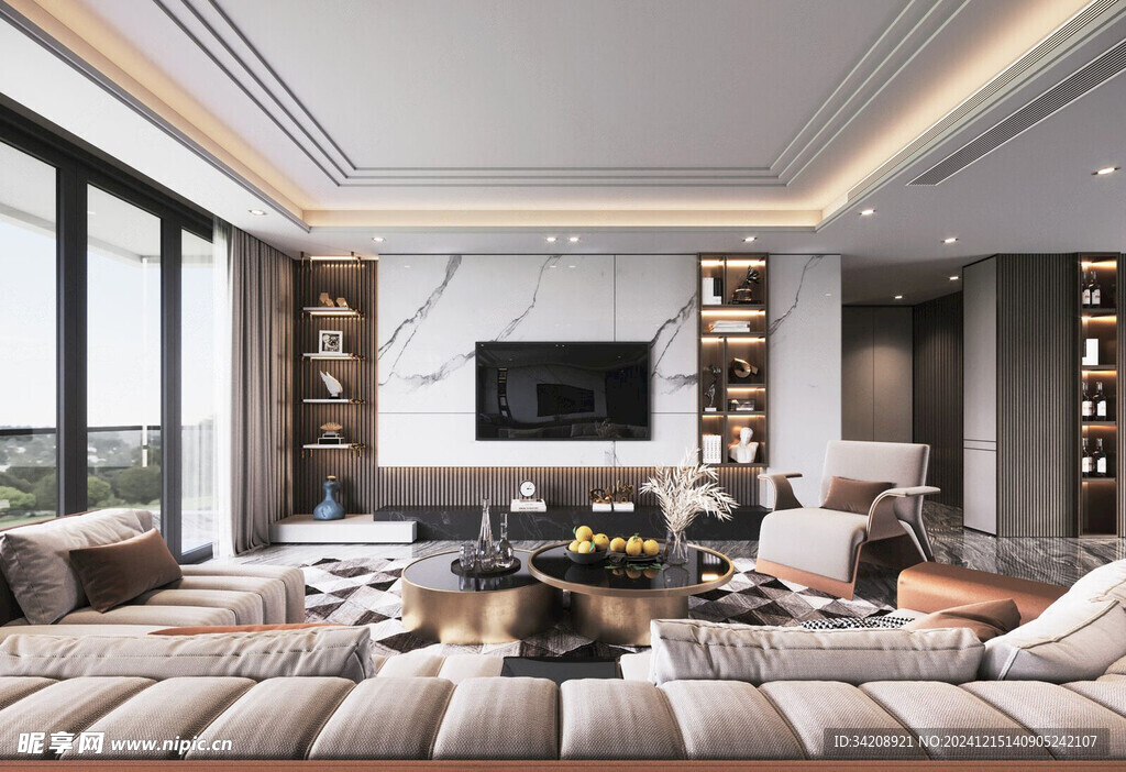 电视机满墙柜客厅装饰现代简约风