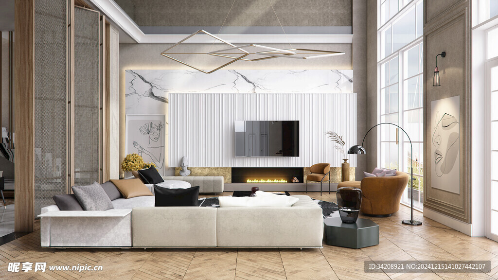 电视机满墙柜客厅装饰现代简约风