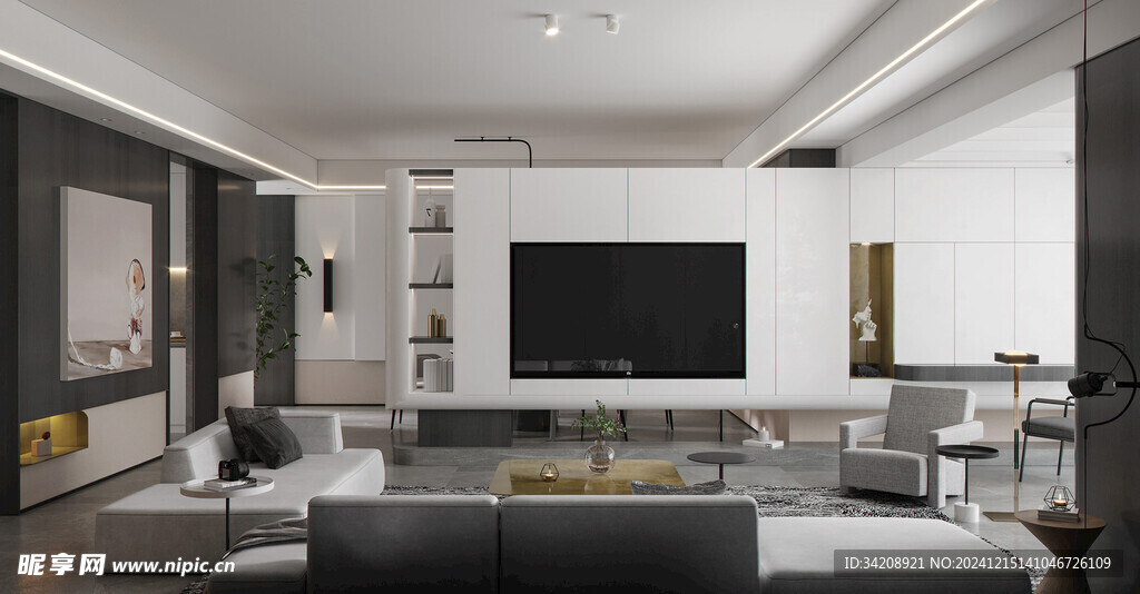 电视机满墙柜客厅装饰现代简约风