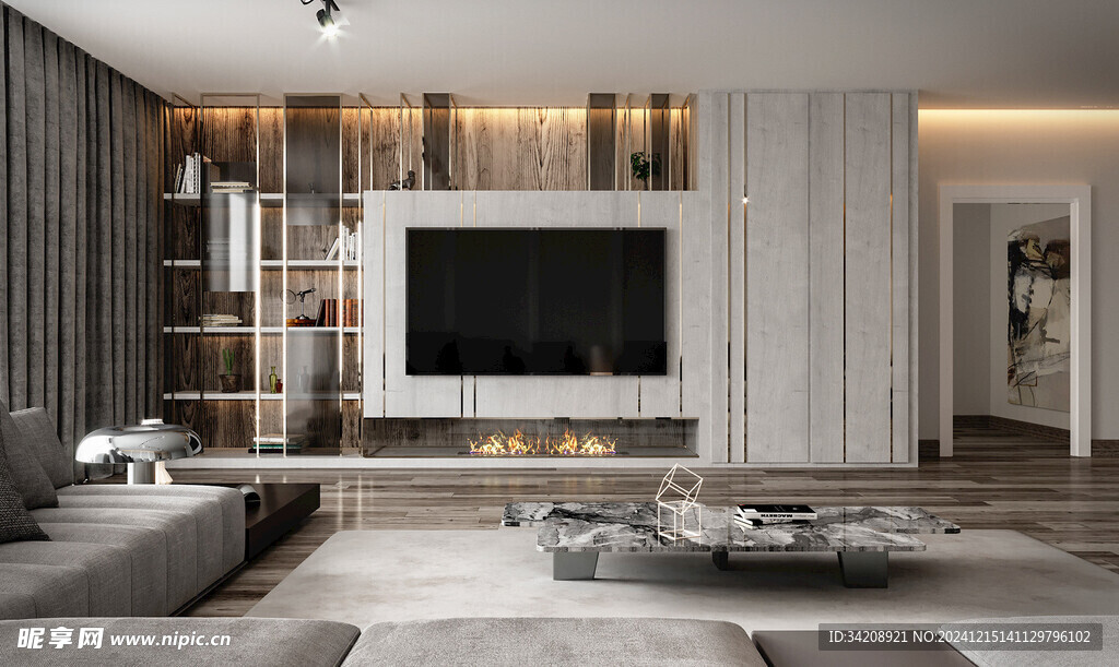 电视机满墙柜客厅装饰现代简约风