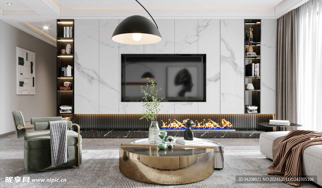 电视机满墙柜客厅装饰现代简约风