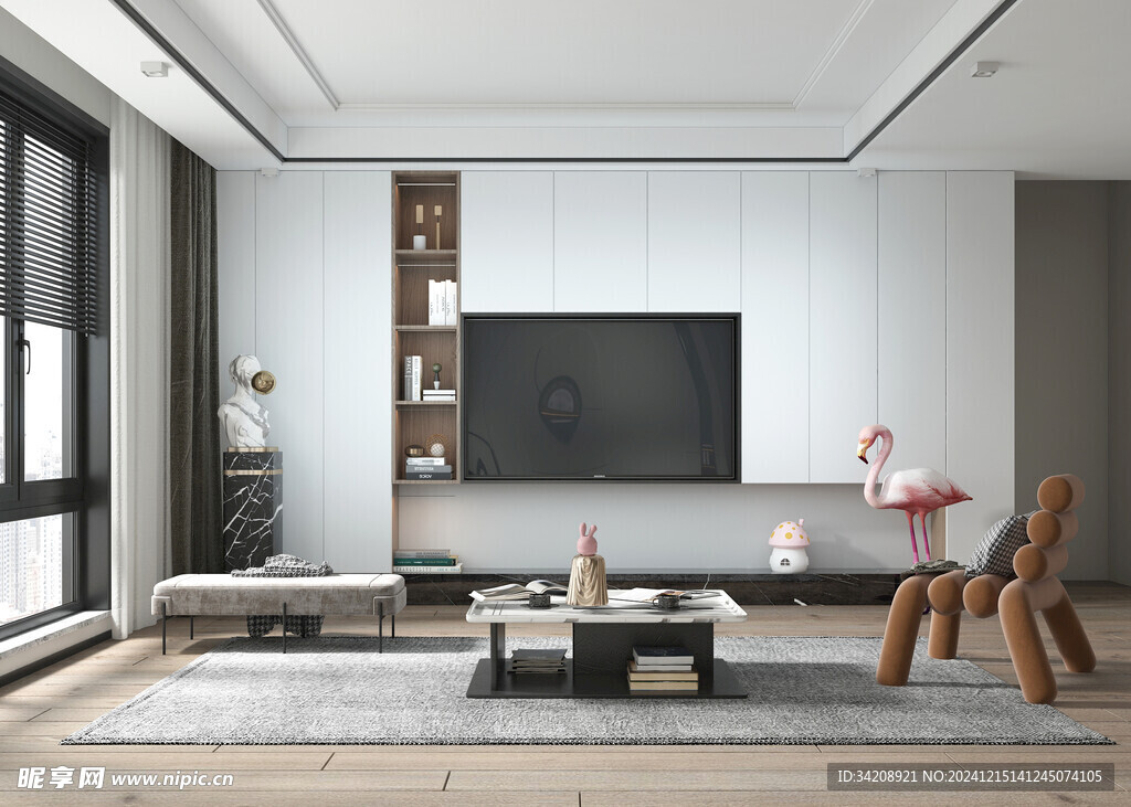 电视机满墙柜客厅装饰现代简约风