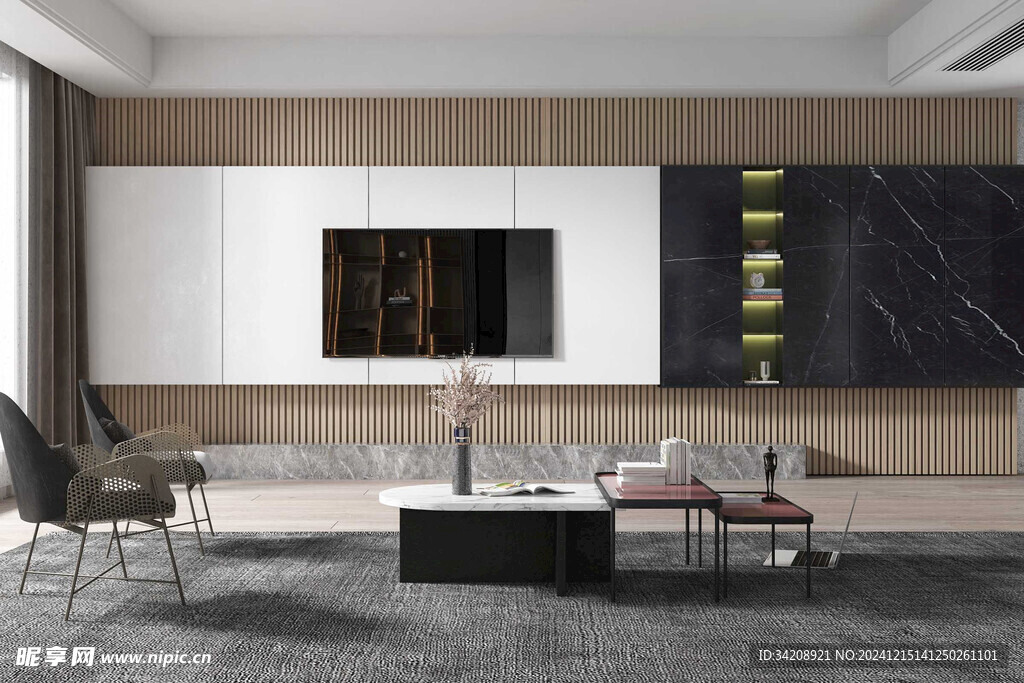 电视机满墙柜客厅装饰现代简约风