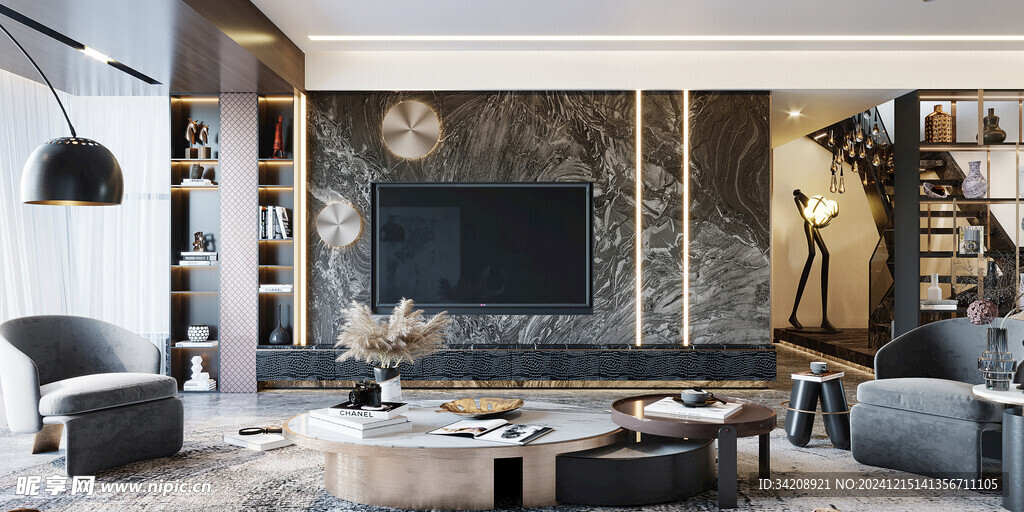 电视机满墙柜客厅装饰现代简约风