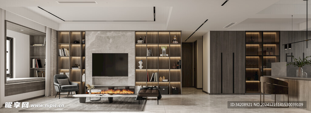 电视机满墙柜客厅装饰现代简约风