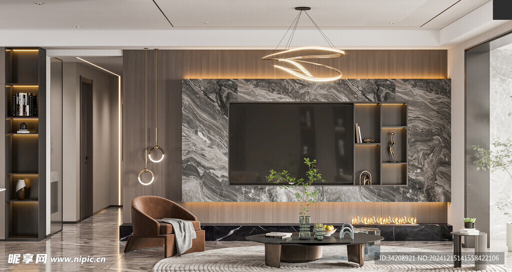 电视机满墙柜客厅装饰现代简约风