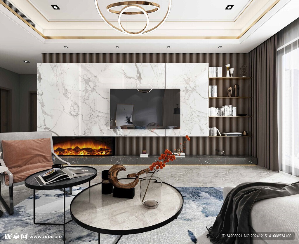 电视机满墙柜客厅装饰现代简约风