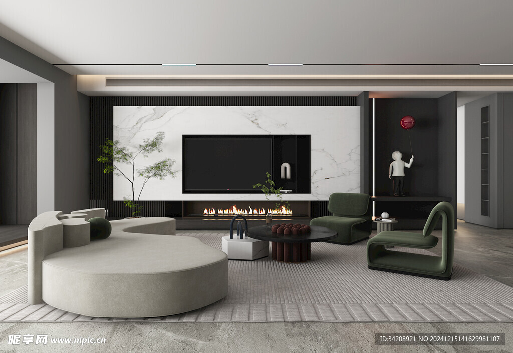 电视机满墙柜客厅装饰现代简约风