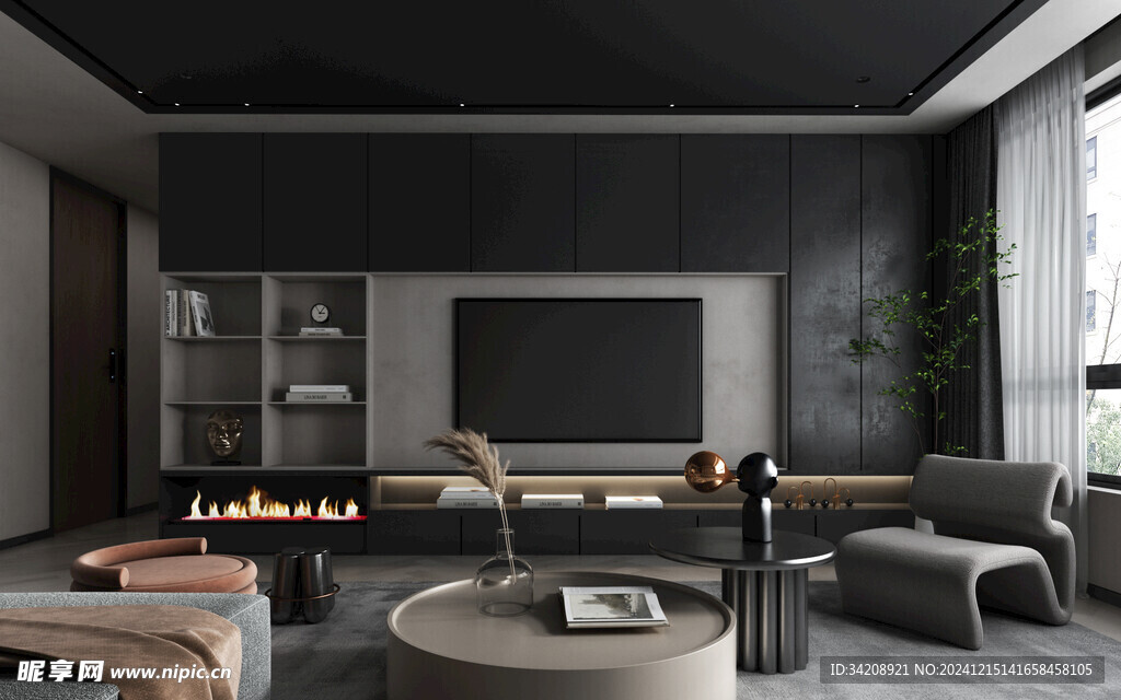 电视机满墙柜客厅装饰现代简约风