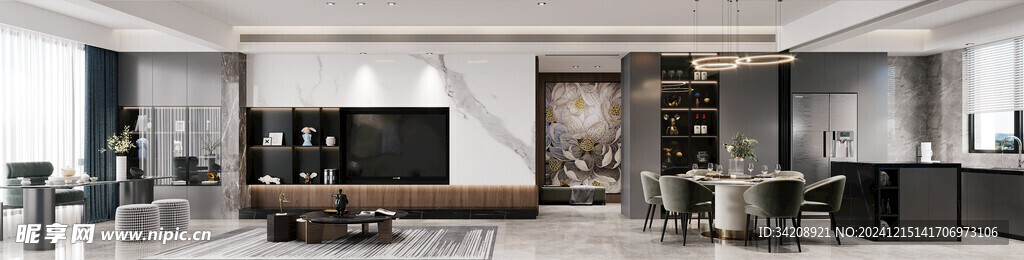 电视机满墙柜客厅装饰现代简约风