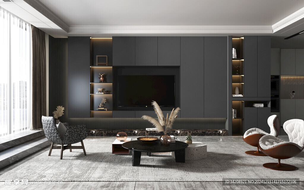 电视机满墙柜客厅装饰现代简约风