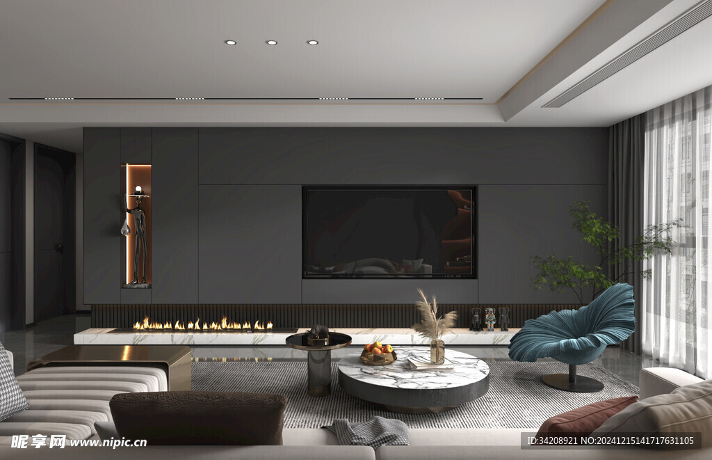 电视机满墙柜客厅装饰现代简约风