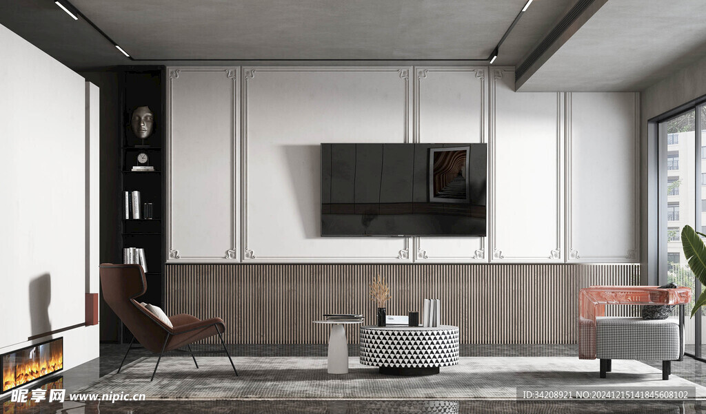 电视机满墙柜客厅装饰现代简约风