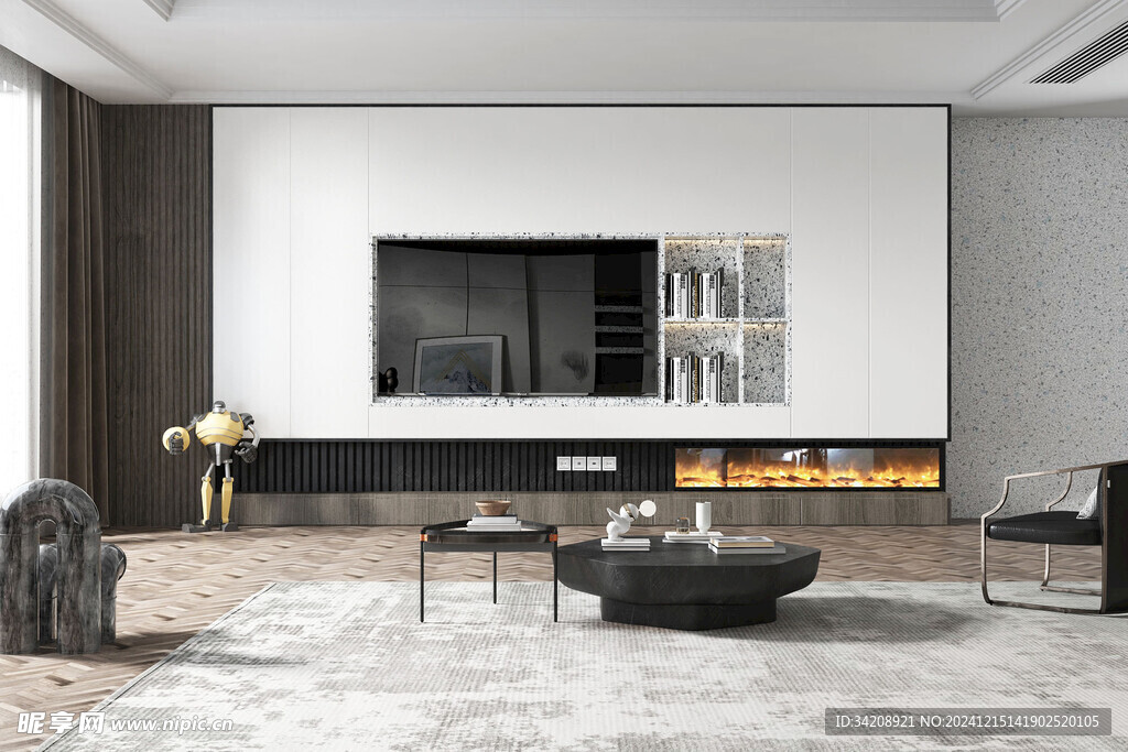 电视机满墙柜客厅装饰现代简约风