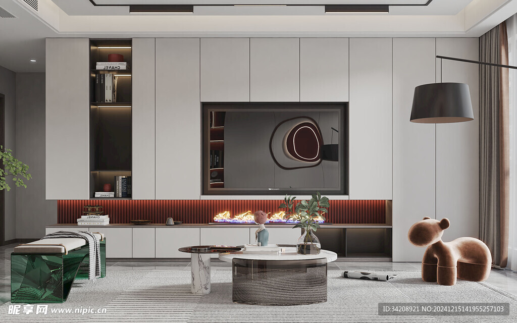 电视机满墙柜客厅装饰现代简约风