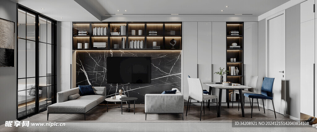 电视机满墙柜客厅装饰现代简约风