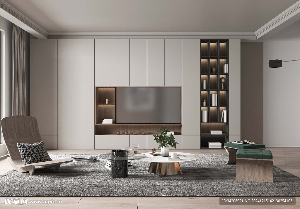 电视机满墙柜客厅装饰现代简约风