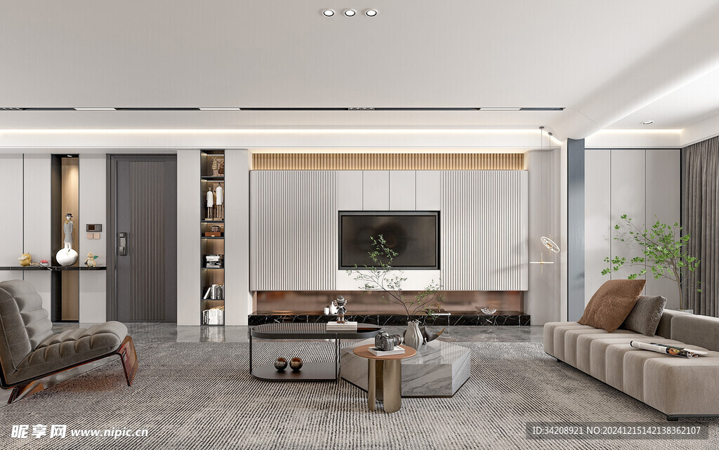 电视机满墙柜客厅装饰现代简约风