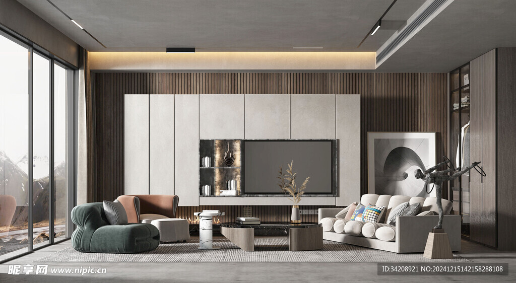 电视机满墙柜客厅装饰现代简约风